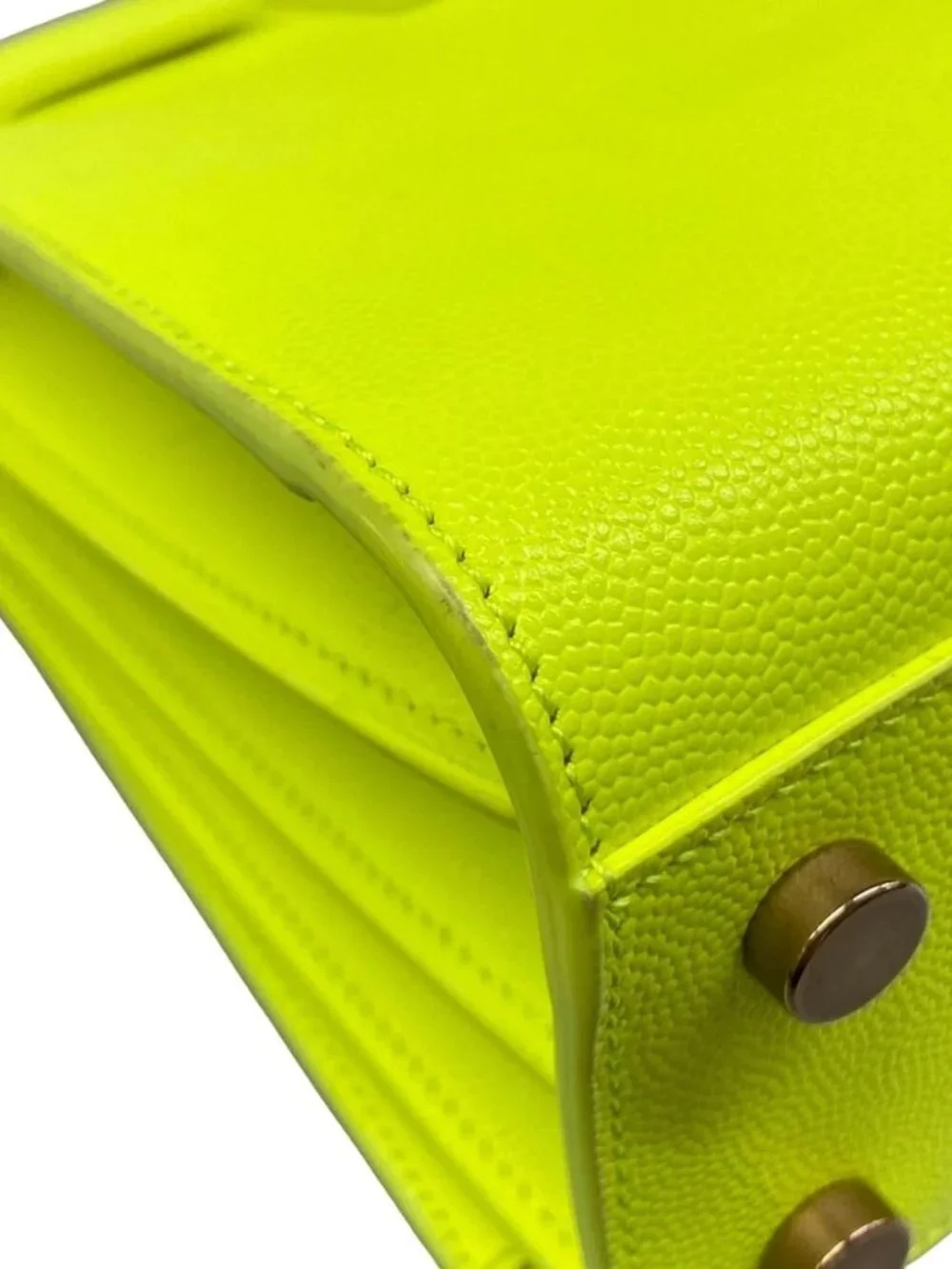 SAINT LAURENT PARIS Sucked Jules Nano 392035 Neon Yellow Leather Handbag